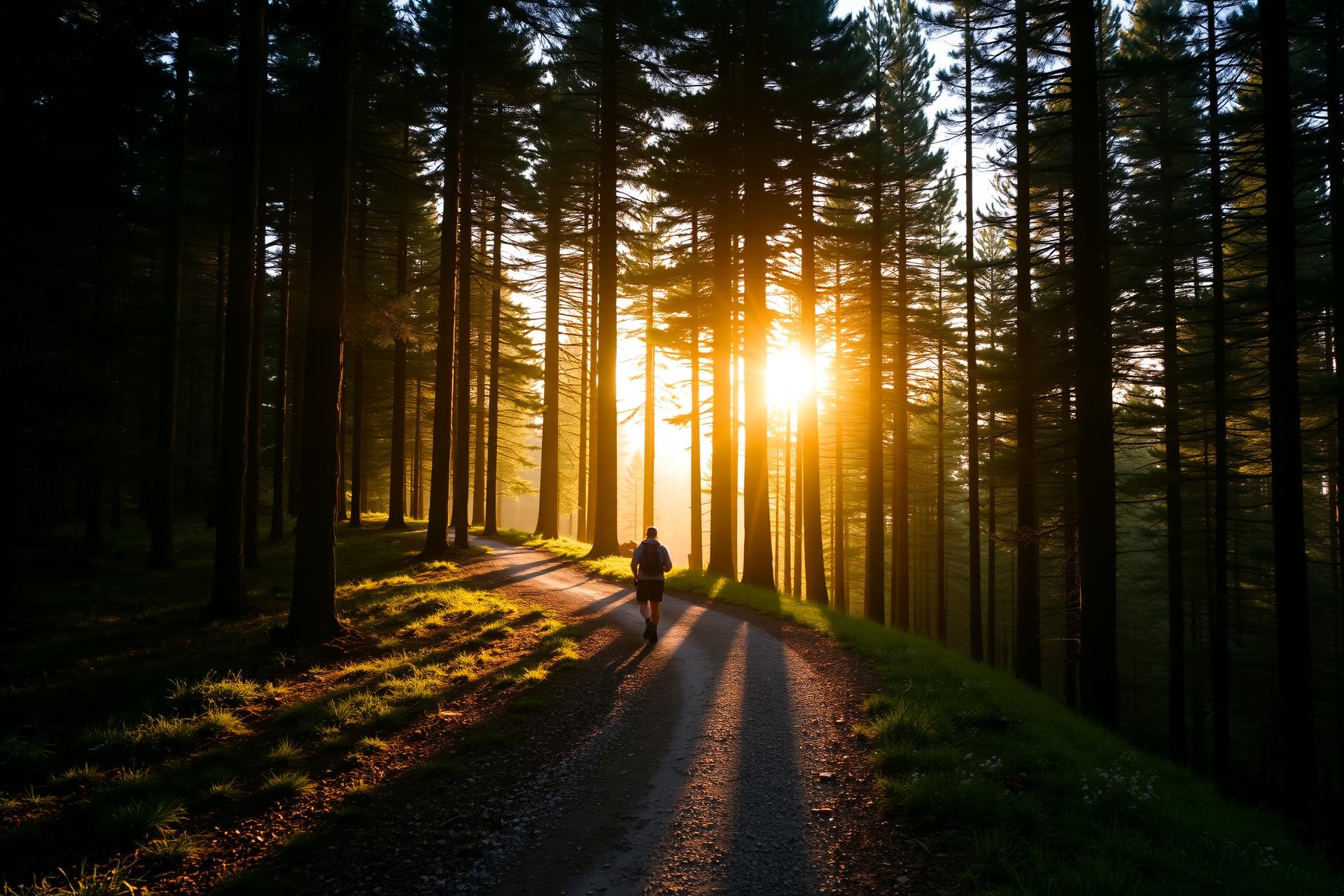 Chemin lumineux dans une forêt — symbole d'orientation et de cheminement professionnel